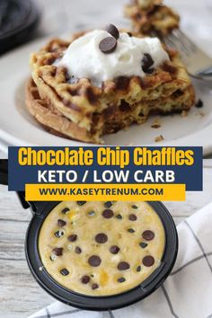 chocolate chip chaffles keto / low carb dessert recipe on a plate