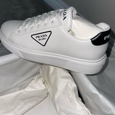 100% Authentic. Fresh Out Of The Box. Limited Edition Exclusive Prada Sneakers. Not Found In Stores Or Online. Turn Heads Everywhere You Go. Walk In Style And Luxury. I Ship Same Day I Receive Payment If Before 2pm Eastern Time. These Are Unisex Shoes. Can Be Worn By Men, Women Or Kids. Prqda Shoes, Expensive Sneakers Women, Expensive Shoes Women, Prada White Sneakers, Luxury Low-top Custom Sneakers With Cushioned Footbed, Luxury Custom Low-top Sneakers With Cushioned Footbed, Designer Leather Sneakers With Cushioned Footbed, Designer Sneakers With Removable Insole, Luxury White Sneakers With Cushioned Footbed