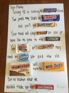 a letter written to someone about their favorite candy bar and what they are saying on it