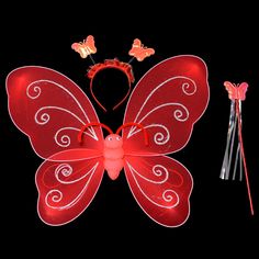 a red butterfly with wings and two wands