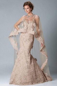 Janique - Elegant Beaded Sweetheart Floral Lace Mermaid Gown And Cape JQ3329 파티 드레스, فستان سهرة, A Wedding Dress, Beauty Dress, Winter Wedding Dress, Lace Evening Dresses, Mermaid Evening Dresses, Gorgeous Gowns, Beautiful Gowns