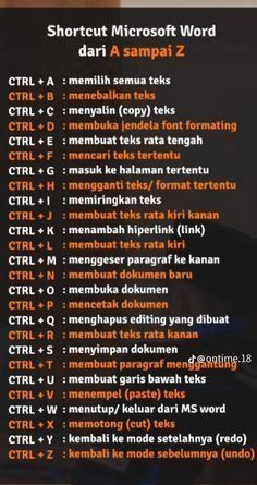 the shortcut microsoft word list is displayed in this screenshote image, with an orange and black font that reads'shortcut microsoft word dari a sampat