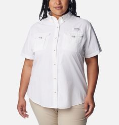 Featuring angler-friendly details and lightweight nylon fabric in a roomy Relaxed Fit, this fishing shirt dries fast, keeps you cool, and blocks sun so you can stay out there longer. Holiday Deals, Plus Size Top, Nylon Fabric, Columbia Sportswear, Fishing Shirts, Keep Your Cool, Get Up, Short Sleeve Shirt, Columbia