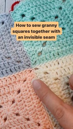 someone is crocheting squares together with the text how to sew granny squares together with an invisible seam