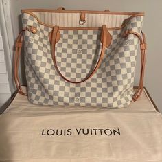 Gently Used Damier Azur Louis Vuitton Handbags White And Gray, White Monogram Canvas Shopping Bag, Everyday White Monogram Canvas Bag, Everyday White Monogram Canvas Shoulder Bag, Designer White Monogram Canvas Shoulder Bag, Louis Vuitton Mm, Bags Louis Vuitton, Louis Vuitton Bags, Womens Tote Bags