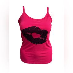 Woman’s Lips Scoop Neck Tank Top Shirt. Available In Pink. Size Xxl. Material: 89% Polyester/11% Spandex. Rib Knit Stretch Fabric. Scoop Neckline. Spaghetti Straps. Trendy Scoop Neck Top With Graphic Print, Pink Cotton Scoop Neck Top, Scoop Neck Tank Top, Top Crafts, Scoop Neckline, Tank Top Shirt, Rib Knit, Stretch Fabric, Spaghetti Strap