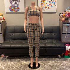 Size Small Limited Edition Tan Plaid/Tartan Jogger Crop Top Two Piece Set Sold Out, Limited Edition, Never To Return To Their Website. Super Soft Fleece, Stretchy, Super Cozy For These Colder Months! The Seraphina Collection Is A Rapidly Growing Uk Based Handmade Brand. Very Hard To Get Their Items. Always Limited Quantities! This Set Was So Popular It Sold Out Within Just A Hour There Was Only About 50 Sets Made And They Were Sold Separately. All Offers Always Accepted Or Countered With Lowest Fitted Sleeveless Sets For Fall, Trendy Fitted Plaid Pants, Casual Fitted Two-piece Pants Set, Fitted Brown Sets For Fall, Fitted Fall Pants Matching Set, Fall Matching Set Fitted Pants, Fall Fitted Plaid Sets, Trendy Fitted Brown Set, Fitted Matching Sets For Fall