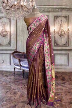 Beautiful fig colored (rosy brown to purple) soft silk saree with running blouse piece Brown Art Silk Traditional Wear For Weddings, Brown Silk Dupatta With Zari Work, Brown Silk Traditional Wear For Wedding, Brown Silk Traditional Wear With Pallu, Traditional Brown Wear With Pallu Drape, Brown Traditional Wear With Pallu, Brown Art Silk Traditional Wear, Brown Art Silk Traditional Wear For Diwali, Elegant Brown Dupatta For Festivals