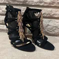 New, Never Worn! Have Been In A Tote In Storage. Sexy Black Strappy Heels With Gold Fringe Tassels. Smoke Free Home. Questions? Leave A Comment Below! Black High Heel Heels With Tassels, Black Heels With Tassels, Black High Heels With Tassels, Elegant Fringe Heels For Party, High Heel Fringe Heels For Parties, High Heel Fringe Party Heels, Elegant High Heel Fringe Heels, Fringe High Heels For Party, Elegant Evening Heels With Fringe