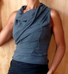 Gray short cowl fitted top with stitch detail  with raw edge Cowl Neck Top With Short Sleeves, Cozy Cowl Neck Tops For Winter, Sleek Fitted Cowl Neck Top, Versatile Fitted Cowl Neck Top, Fitted Cowl Neck Sleek Top, Cotton Lycra Fabric, Medieval Gown, Grey Top, Grey Shorts