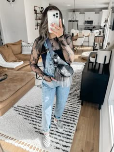 Denim Overall Skirt Outfit, Nashville Outfits Overalls, Edgy Sneakers Outfit, Jesse Murphy Concert Outfit, Overalls With Mesh Top, Overalls Concert Outfit, Dressy Overalls Outfits, Fall Denim Overall Outfits, Casual Outfits With Vans