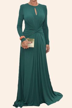 MACloth Long Sleeves O Neck Jersey Mother of the Brides Dress Teal For Grandma Formal Dress, Trendy Bridesmaids, Brides Dress, Formal Evening Gown, Long Sleeve Evening Gowns, Stitch Fit, Groom Dresses, Formal Cocktail Dress, Winter Party Dress