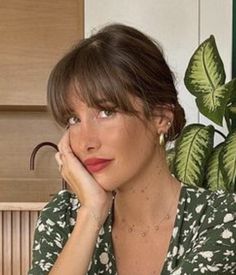 Hair Up With Bangs Fringes, Hair Bun With Fringe, Bangs No Bangs, French Bangs Brunette, Sleek Low Bun With Bangs, Short Bangs Updo, Sleek Updo With Bangs, Bangs No Makeup, Curtain Bangs With Low Bun