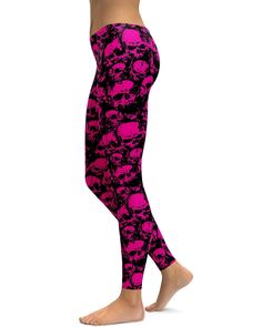 Straight from our Leggings with Skulls Collection. Introducing the Fluro Pink Skull Leggings from Gearbunch! The bright shades of fluro pink are offset by the black, creating a cool and unique look. 100% handmade, squat proof, super soft and comfy. These leggings are 100% handmade and are squat proof, so you can wear them for all your favorite activities like yoga, running, or squatting. They're also super soft and comfy, making them perfect for all-day wear. Be happy, be bright, and be yourself with Gearbunch's Fluro Pink Skull Leggings. Skull Leggings, Pink Skull, Pink Sugar, Squat Proof, Be Yourself, Sugar Skull, Tattoos For Women, The Black, Shades