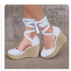 Cover Photo Is Not The Exact One I Bought But I Can’t Find It But It’s Super Close!! These Are So Cute And Brand New/Never Worn, Just Don’t Fit Me Right!! Perfect For Summer Trendy White Wedge Sandals For Spring, Trendy White Wedge Sandals For Vacation, White Casual Wedge Sandals For Summer, White Summer Wedge Sandals For Vacation, Casual White Wedge Sandals For Beach, White Wedge Sandals For Spring And Summer, White Closed Toe Espadrilles For Summer, Casual White Open Toe Espadrilles, Chic White Platform Espadrilles