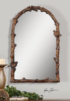 Mirrors - Antique Gold Arched Birds Mirror Fairytale Home Decor, Gold Arch Mirror, Arch Wall Mirror, Arched Wall Mirror, Barn Wood Picture Frames, Arched Wall, Uttermost Mirrors, Leaf Frame, Forest Wall Mural