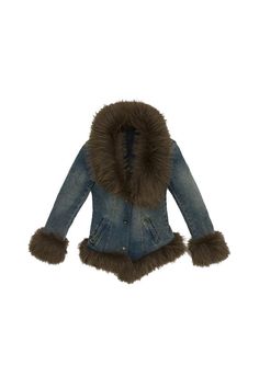 Retro Fur Denim Coat by NoName Space | Pixie Rebels Y2k Clothing Pixie Rebels, Fashion Show Themes, Denim Jacket With Fur, Recycle Jeans, Y2k Clothing, Elements Of Style, Raw Denim, Asymmetrical Design, Faux Fur Collar