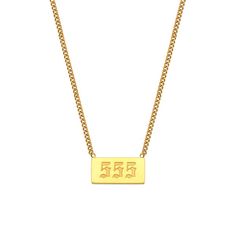 Gold plated stainless steel necklace with engraved numbers. 16", adjustable. Angel Number Necklace, Number Necklace, نظارات شمسية, Manifest Your Dreams, Custom Charms, Square Plates, Waterproof Jewelry, Angel Number, Gold Piece