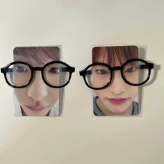 two pictures of people with glasses on their faces