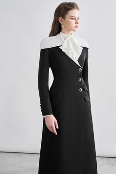 This trench coat offers a timeless, flattering A-line silhouette with a chic V-neckline. Made with high-quality Chanel calf, it exudes both style and sophistication. Perfect for any occasion, this coat combines both comfort and elegance for a truly elevated look. Chanel Outfits Women, Princess Isabella, Money Dress, Black And White Coat, Maxi Dress Designs, Chanel Style, Mean Blvd, Fashion Tops Blouse, Stylish Women Fashion