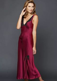 Perfect Indulgence Silk Gown - Long Nightgown with Lace | Julianna Rae Long Silk Nightgown, Party Dress Night, Satin Nightie, Satin Fashion, Silk Chemise, Dress Night, Silk Nightgown, Lace Nightgown, Night Dress For Women