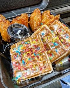 some waffles and other food items on a grill