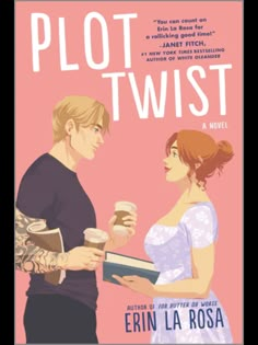 a man and woman holding books in their hands, with the words plot twist written on them