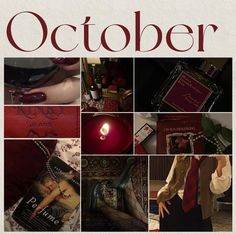 a collage of photos with the words october written in red and black on them