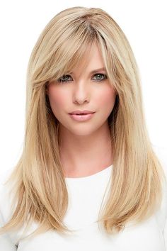 Lea by Jon Renau Wigs - Monofilament, Hand Tied, Human Hair Wig Bangs To The Side, Hair Side Bangs, Balayage Straight, Long Blonde Wig, Long Human Hair Wigs, Gold Blonde, Human Hair Color, Remy Human Hair Wigs, Frontal Hairstyles