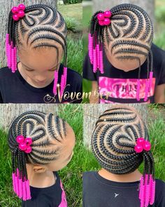 Valentines Day Braids For Kids, Toddler Braids With Beads, Children Hair Styles Braids, Kids Braided Hairstyles With Beads, Lil Girl Hairstyles Braids, Toddler Braid Styles, Cute Cornrows, Kids Braids With Beads