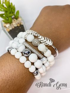 Beaded Stack Bracelet Set, Natural White Howlite Stone Boho Bracelet with CZ Silver Plated Ball & Silver Plated Beads Bracelet Gift for Her by KandiGemsBoutique on Etsy White Beads Bracelet, Stack Bracelet, Stacking Bracelets, Bracelets Design, Howlite Stone, Diy Bracelet Designs, Leaf Bracelet, White Bracelets, White Howlite