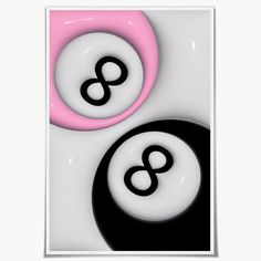 two black and white balls with pink centers