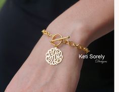 "This beautifully made initials bracelet will have large link chain and toggle clasp for more durability and fashion statement. Order your name initials and it will be hand crafted from pretty script font just for you! We are crafting by hand using old style craftsmanship methods. Metal options: * Sterling Silver * Sterling Silver 0.925 with 24K gold overlay. * Sterling Silver 0.925 with 14K Rose gold overlay. * 14K Gold filled (1/20th - US standards) Chain type: large link Clasp type: Toggle In Initials Bracelet, Initial Charm Bracelet, Gold Heart Bracelet, Monogram Bracelet, Turquoise Bead Bracelet, Monogram Jewelry, Name Initials, Cluster Necklace, Gold Diamond Necklace