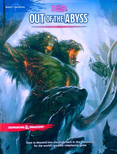 an image of a book cover for out of the abysss, featuring two monsters