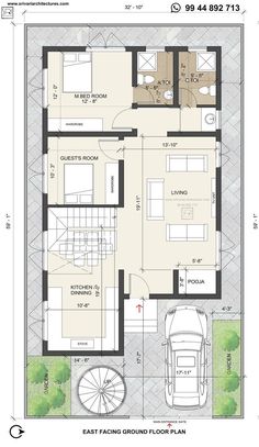 the floor plan for an apartment with two bedroom and living room, including a garage