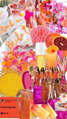 the collage is colorful and has many different things to see in this image, including orange