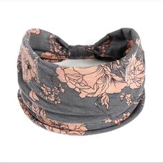 Gray With Peach Floral Print Hair Band - Great For Yoga, Sports, And Everyday Activities - Please Note The Actual Color Is Reflected In In The First Photo, Second Two Are Different Colors - Nwt Item 108 Ladies Head Scarf, Sports Headband, Sports Headbands, Fabric Headbands, Women's Headwear, Boho Headband, Wide Headband, Elastic Hair Bands