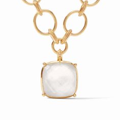 Catch the light and turn heads everywhere you go with the luminous pendant anchoring this elaborately elegant chain. Clear Crystal Necklace, Julie Vos, Gold Chain With Pendant, Gold Statement Necklace, Gold Pendant Necklace, Stone Necklace, Clear Crystal, Jewelry Care, Gold Pendant