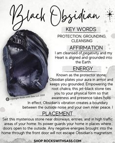 Stone Meanings Gemstone, How To Cleanse Black Obsidian, Obsidian Spiritual Meaning, Crystals To Keep In Your Purse, Crystals And Meanings, Protection Crystals And Stones, Black Obsidian Meaning, Obsidian Benefits, How To Charge Black Obsidian