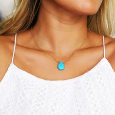 TURQUOISE HOWLITE△ Reduces anxiety, tensions, stress and anger, it is gentle, soothing and calms the energy around you.△ Throat Chakra………………………………….FEATURES:• Gemstone: Turquoise howlite(~10mmx8mm)• Material: Sterling Silver 925, 14k Gold Filled, or 14k Rose Gold Filled**Please remember, these are natural formations and will vary slightly in shade and size.**Model is wearing the necklace in 18 inches**…………………………………. What is Gold-Filled?Gold-filled is an economical alternative to solid gold. By l Simple Gold Necklace, Howlite Necklace, Gold Necklace Simple, Dainty Gold Necklace, Turquoise Howlite, Necklace Minimalist, Throat Chakra, December Birthstone, Raw Gemstones