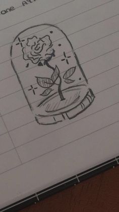 a drawing of a rose in a jar