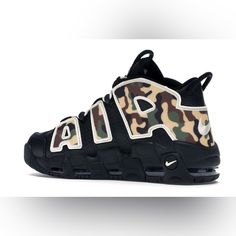 Nike Air More Uptempo 96 Camo Sneakers Size 8.5 Men/10 Women Nike Air More Uptempo 96, Uptempo 96, Camo Sneakers, Nike Air More Uptempo, Nike Air More, Black Green, Black Nikes, Nike Men, Nike Air