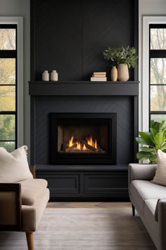 40+ Elegant Black Shiplap Fireplace Ideas for a Chic Home All Black Fireplace Wall, Black Tile Fireplace Surround, Black Shiplap Fireplace, Shiplap Fireplace Ideas, Chimney Ideas, Black Fireplace Wall, Fireplace Upgrade, Black Shiplap, Fireplace Accent Walls