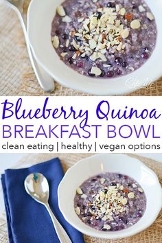 blueberry quinoa breakfast bowl with almonds and granola