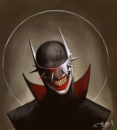 a painting of a person wearing a helmet with spikes on it's head and teeth