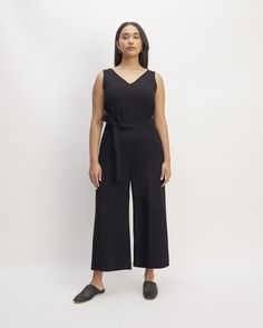 The Triacetate Belted Jumpsuit Sleeveless Belted Formal Jumpsuits And Rompers, Sleeveless Belted Jumpsuit For Formal Occasions, Formal Belted Sleeveless Jumpsuits And Rompers, Sleeveless Belted Formal Jumpsuit, Fitted Sleeveless Jumpsuit With Belt Loops, Belted Jumpsuit, Belt Jumpsuit, Water Quality, Black Jumpsuit