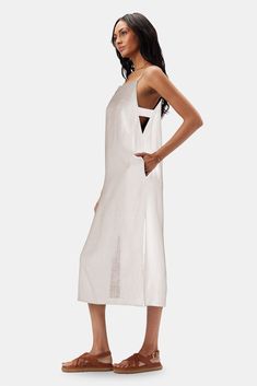 Lilly Pilly Kai Organic Linen Slip Dress - Oatmeal Lilly Pilly, Linen Slip Dress, Glamorous Fashion, Better Things, Sweater Blazer, Jumpsuit Skirt, Organic Linens, Glamour Fashion, Midi Length Dress