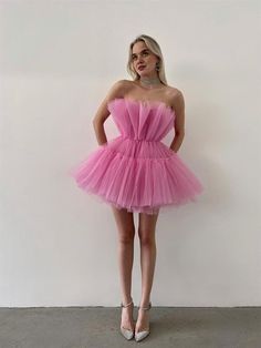 Pink Layered Tulle Dress, Tulle Party Dress Short, Pink Tulle Mini Dress, Pink Dress Fluffy, Cute Puffy Dresses, Pink Mini Dress Party, Puffy Short Dresses, Pink Poofy Dress, Fluffy Pink Dress