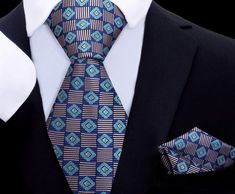 A Blue Men's Ties, Formal Outfits, Geometric Diamond, Tie Set, Formal Outfit, Color Textures, Tie And Pocket Square, Blue Dark, Ties Mens