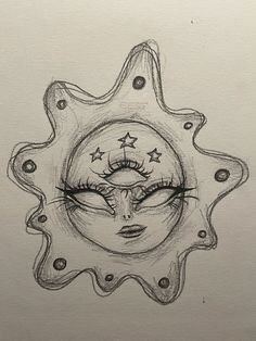 a drawing of a face with stars on it's forehead and an eyeball in the center